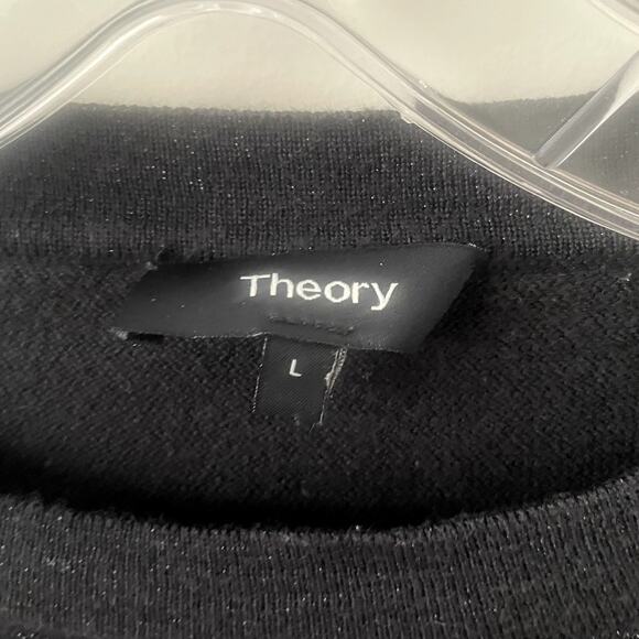 Theory Crew Neck Black Short Sleeve Knit Top Sz L - Picture 3 of 4
